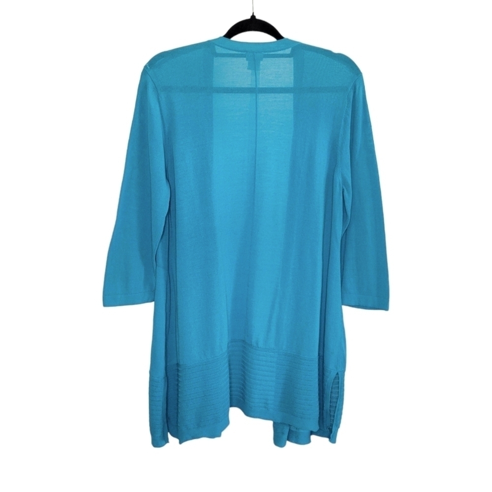 Chico's Stitch-Detail Open Front Mid-Length Cardigan Sweater Women's L Turquoise - Picture 3 of 9